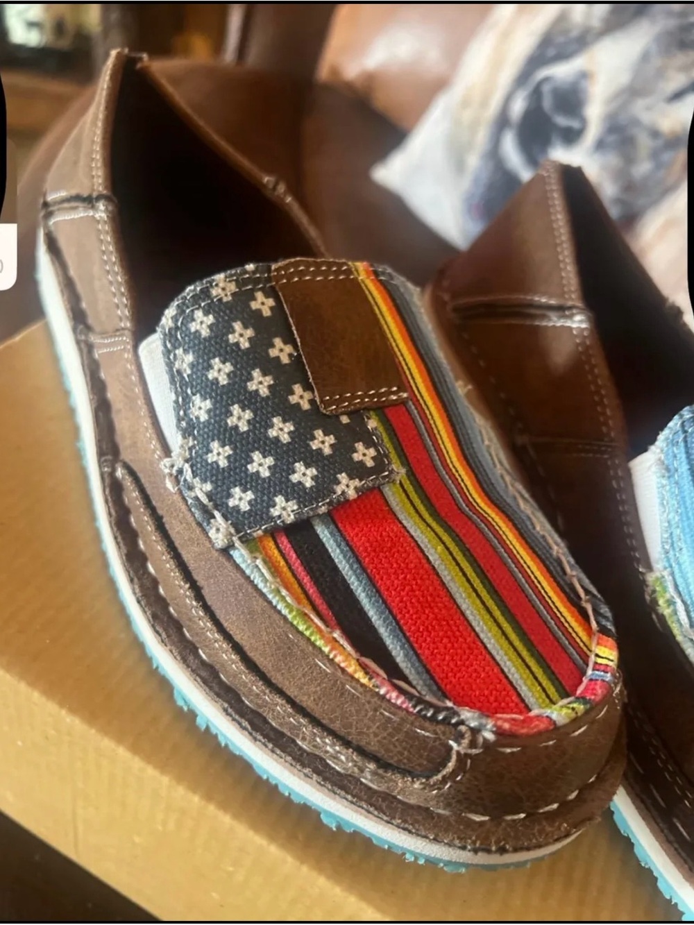 Women’s Slip-On Moccasins with Multicolor Stripe and Star Detail